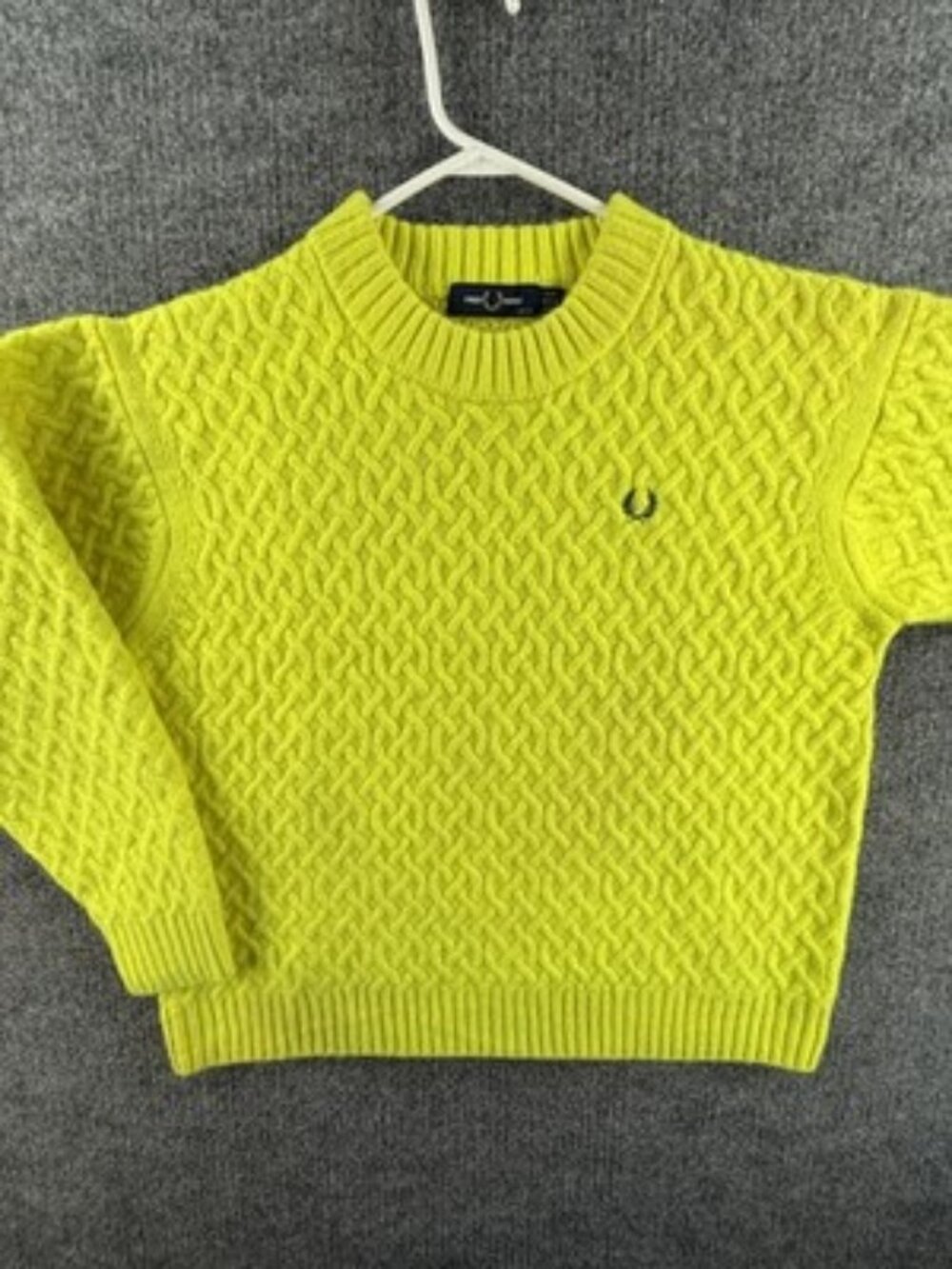 Fred Perry Neon Cable Knit Crew Neck Logo Wool Nylon Long Sleeve Yellow Women 10